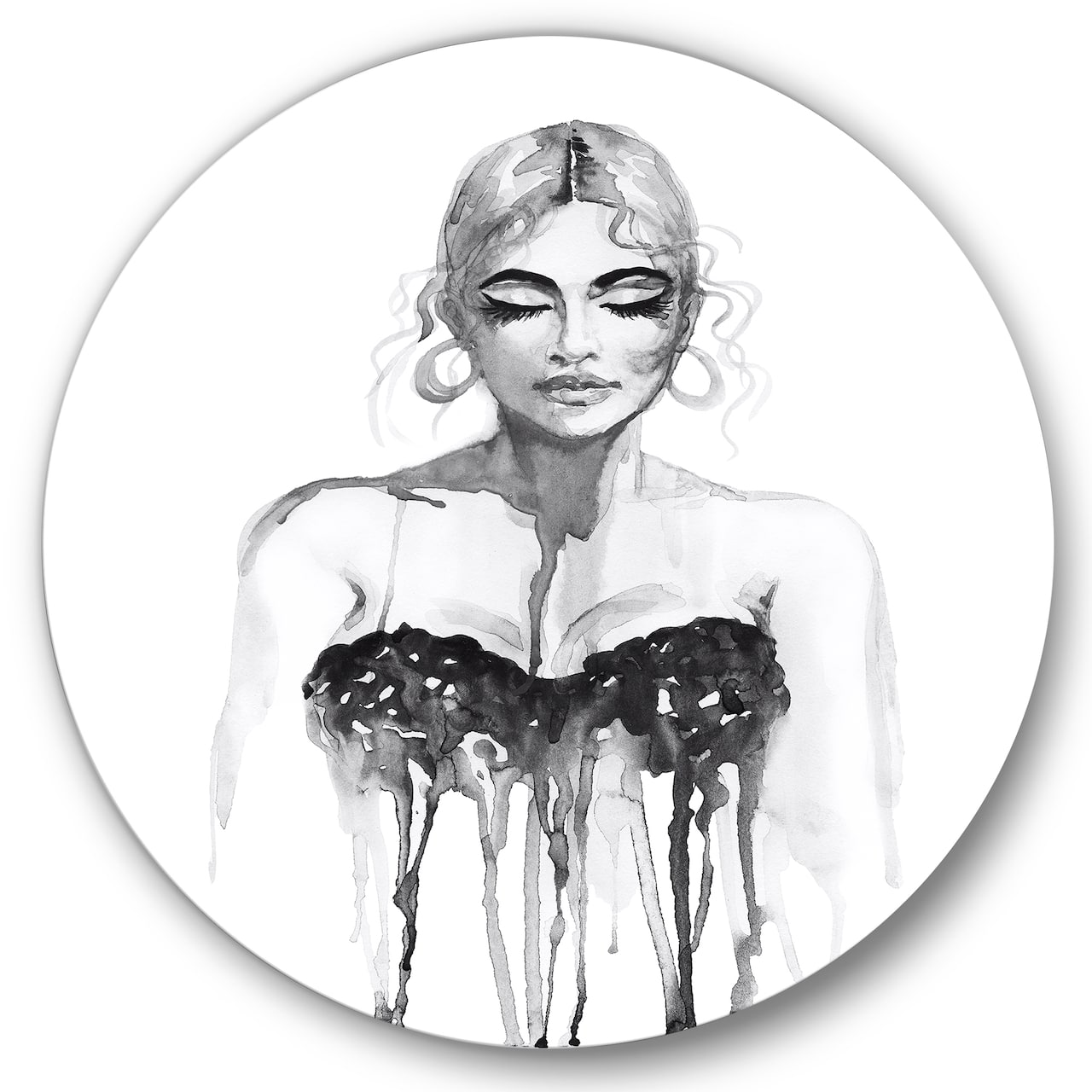 Designart - Monochrome Portrait of Woman Wearing Evening Dress - Modern Metal Circle Wall Art